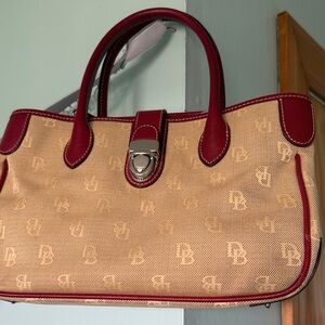 Dooney & Bourke Beige and Burgundy Satchel